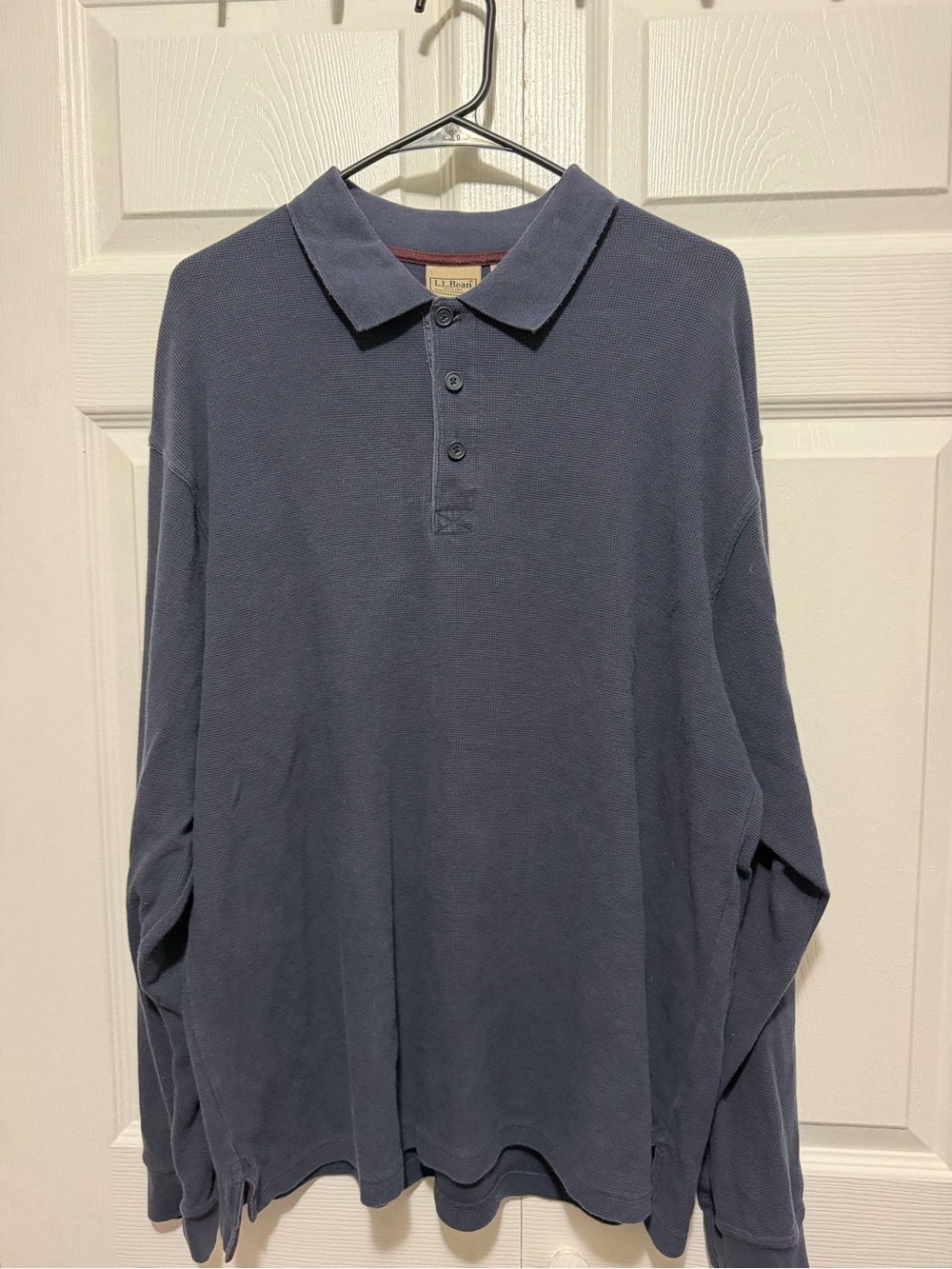 L.L.Bean Men’s Large Blue Textured Long Sleeve Polo Shirt 100% Cotton